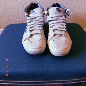 White leather and blue suede VANS